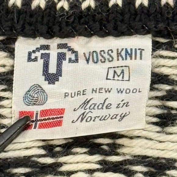 VTG VOSS Norwegian 100% Wool Ski Fair Isle Nordic Black Sweater Womens Medium - Picture 6 of 9